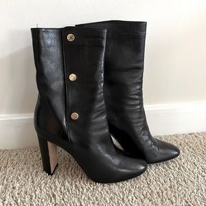Jimmy Choo, Black Leather Ankle Boots with gold snaps, size 35.5 (5.5 womens)